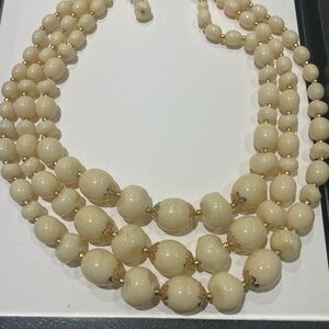 Vintage Cream Beaded Necklace stamped